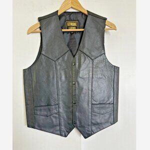 Mens Black Leather Vest XL Seventh Avenue